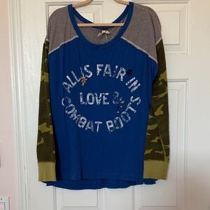 We The Free Blue and Green Long Sleeve Tee